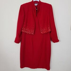 Vintage Red Gold Womens 12 Dress‎ Suit Holiday Festive Romantic Studded Office